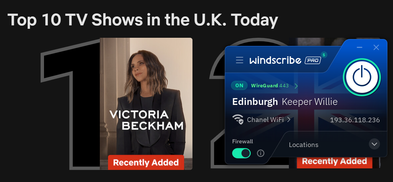 Windscribe sucessfully opening Netflix UK