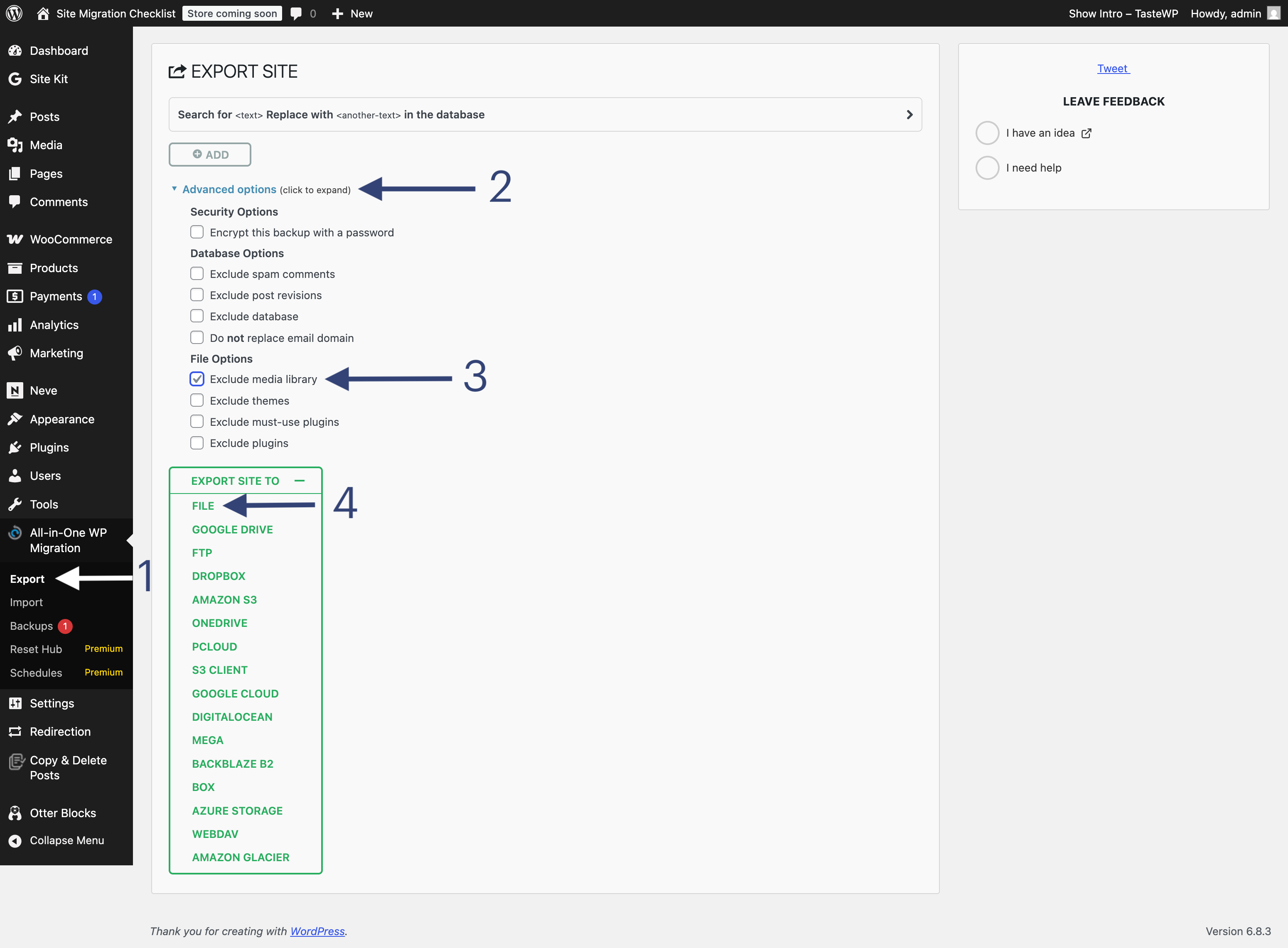 Create export backup plugin