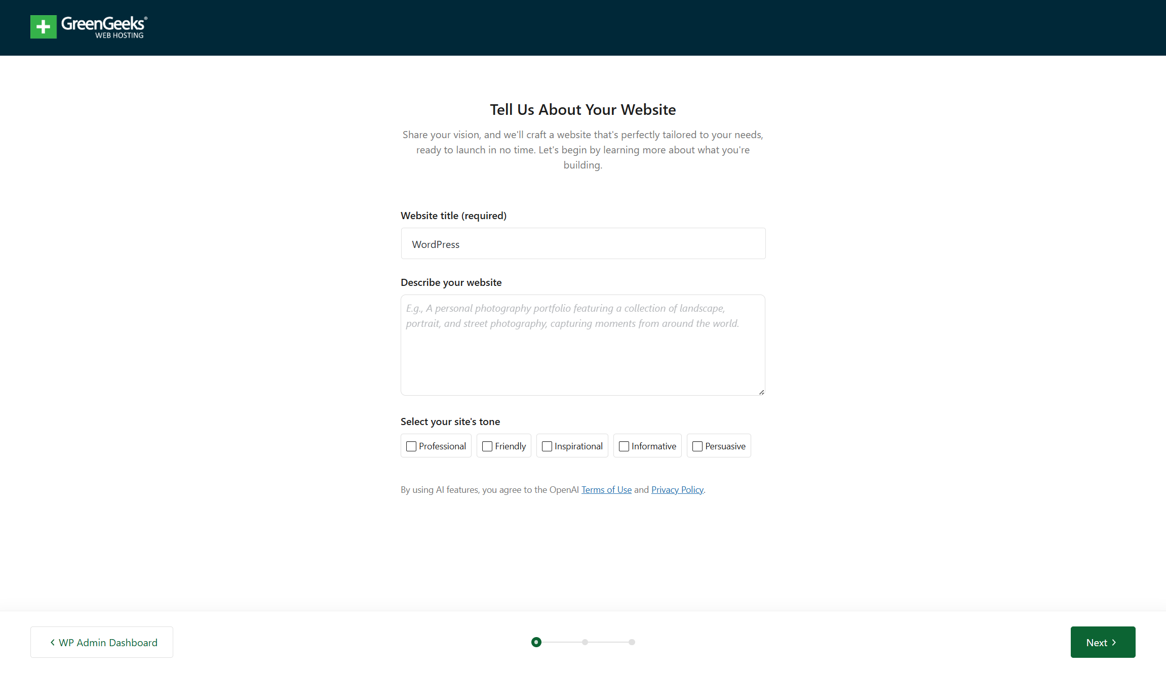 GreenGeeks setup builder