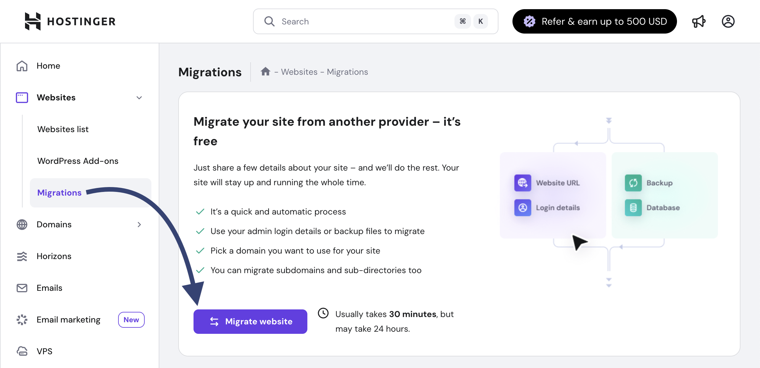 Hostinger migration request