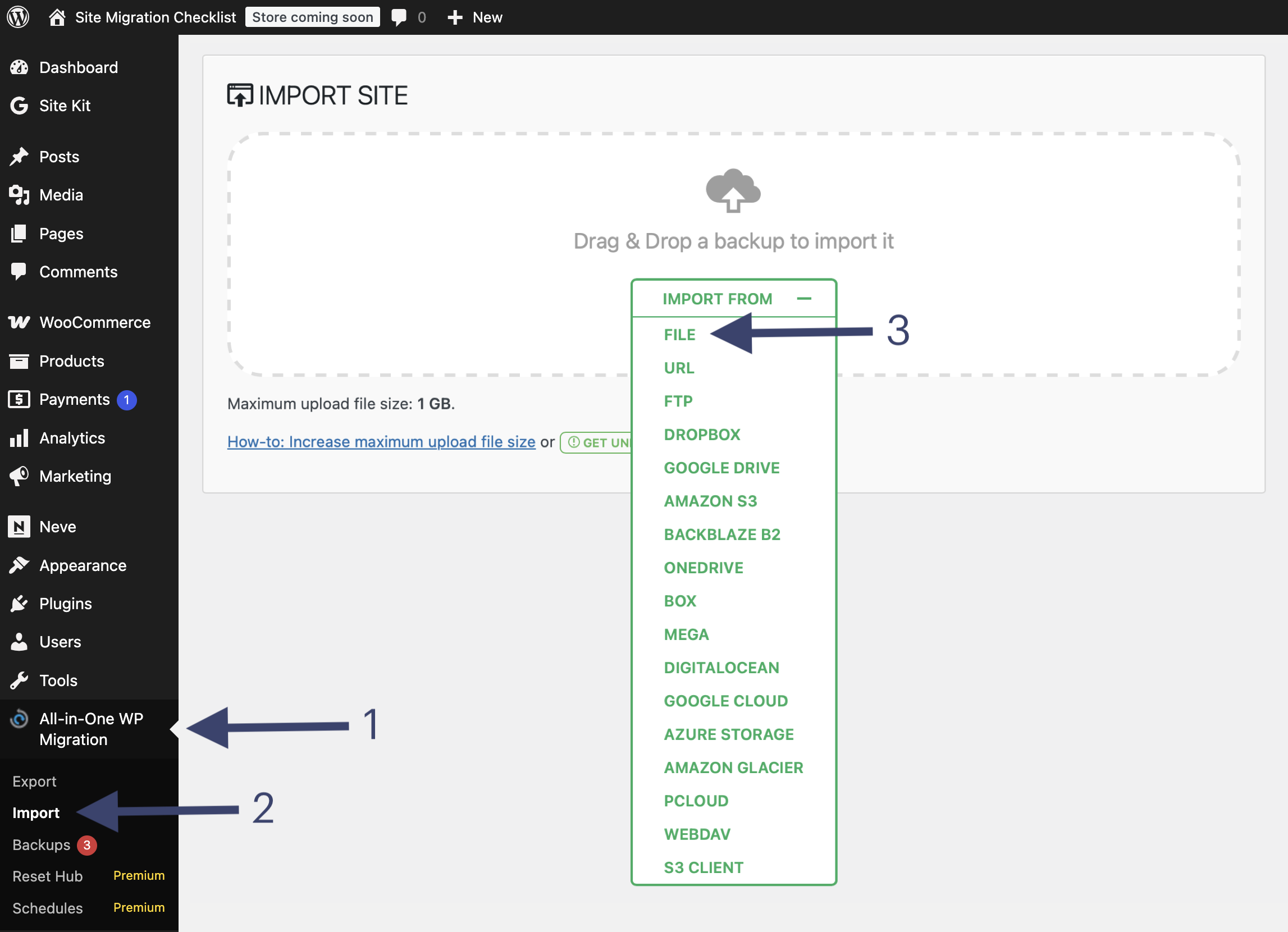 Import site using plugin