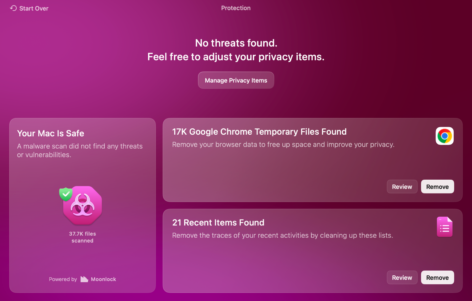CleanMyMac protection results