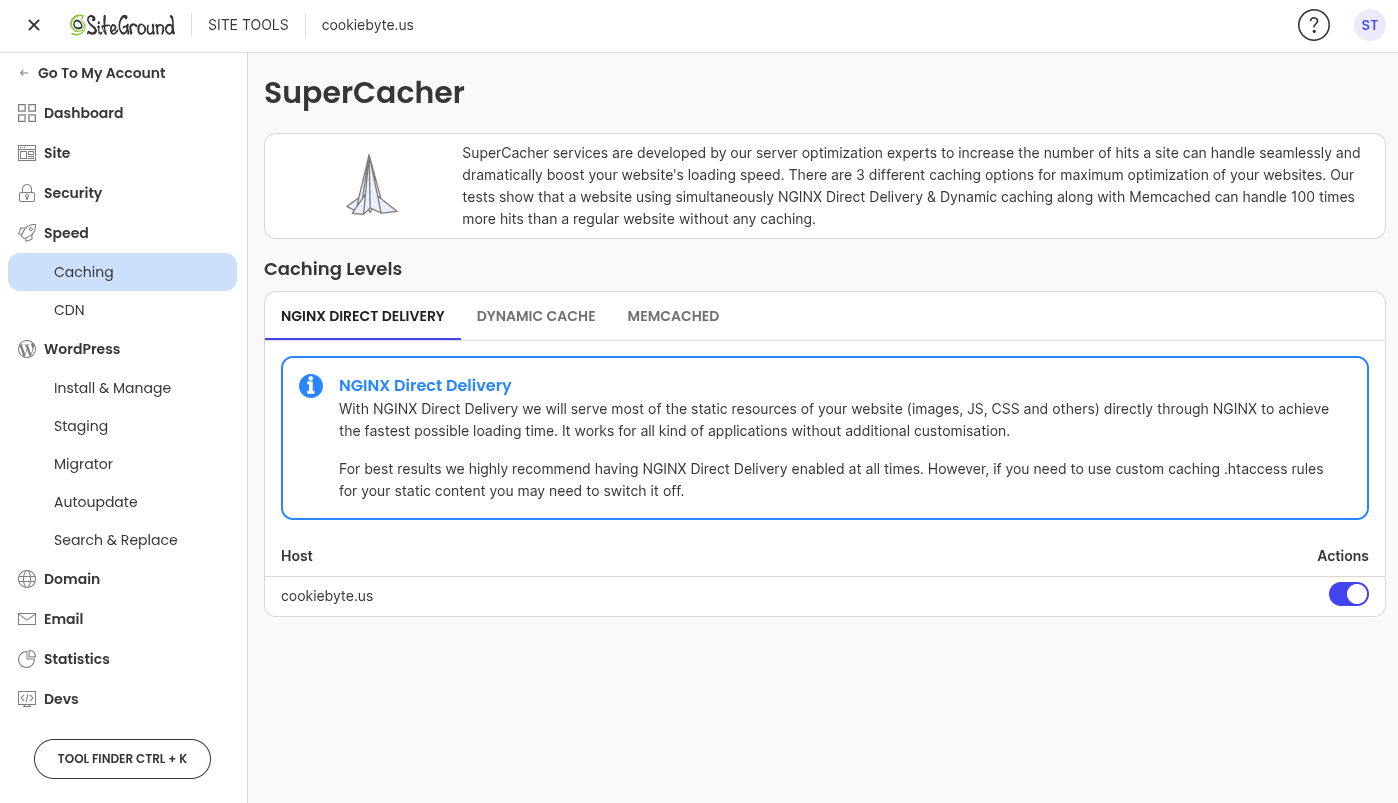 SiteGround admin caching wordpress