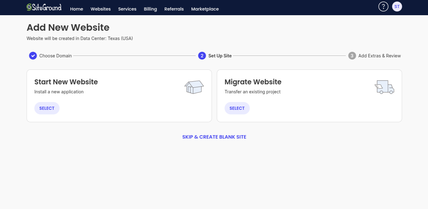 SiteGround setup 2