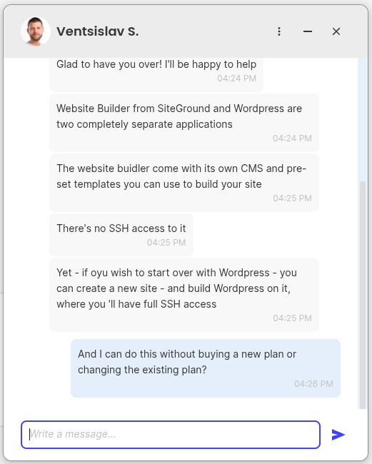 SiteGround support chat
