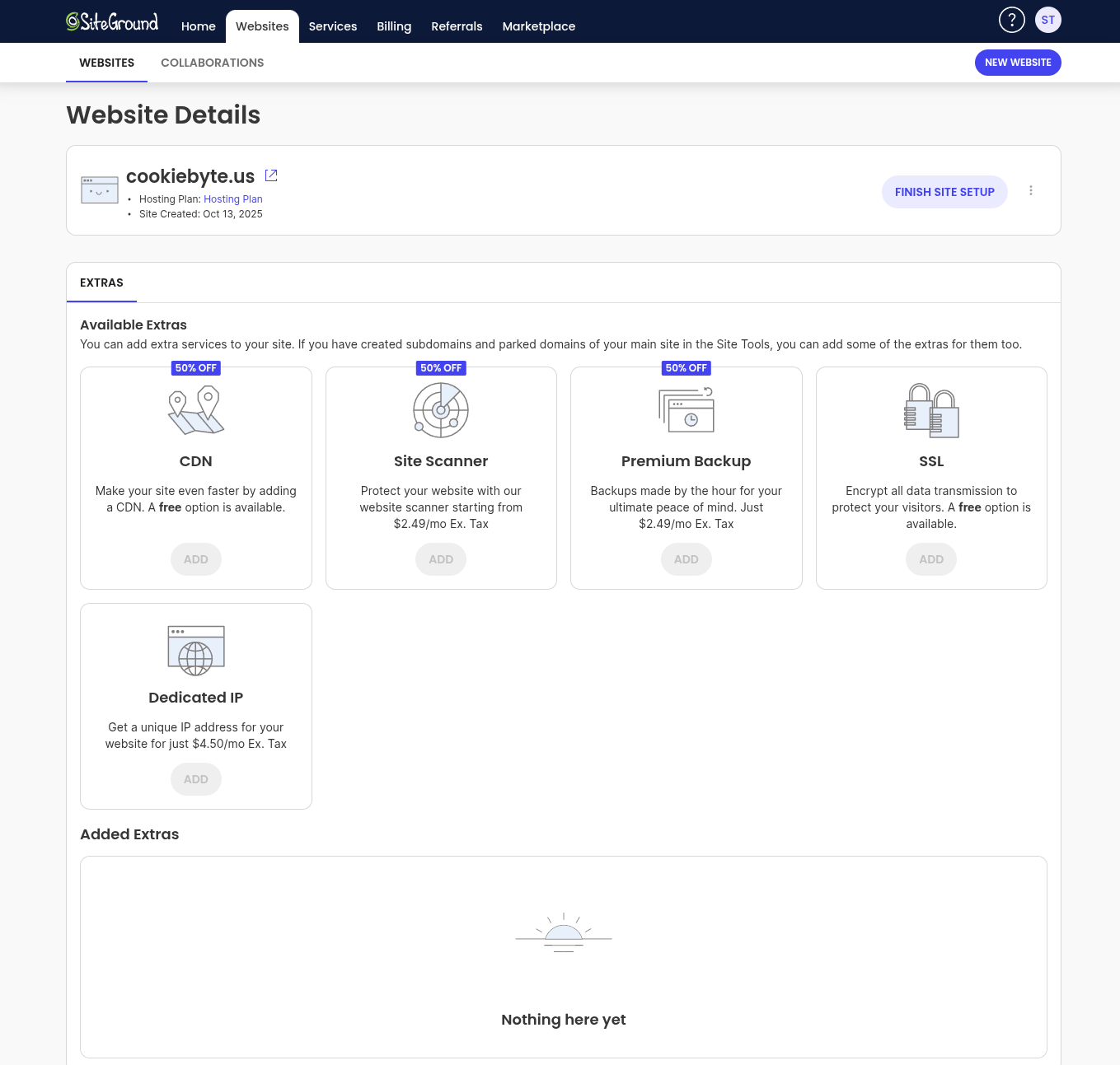 Website details list tab