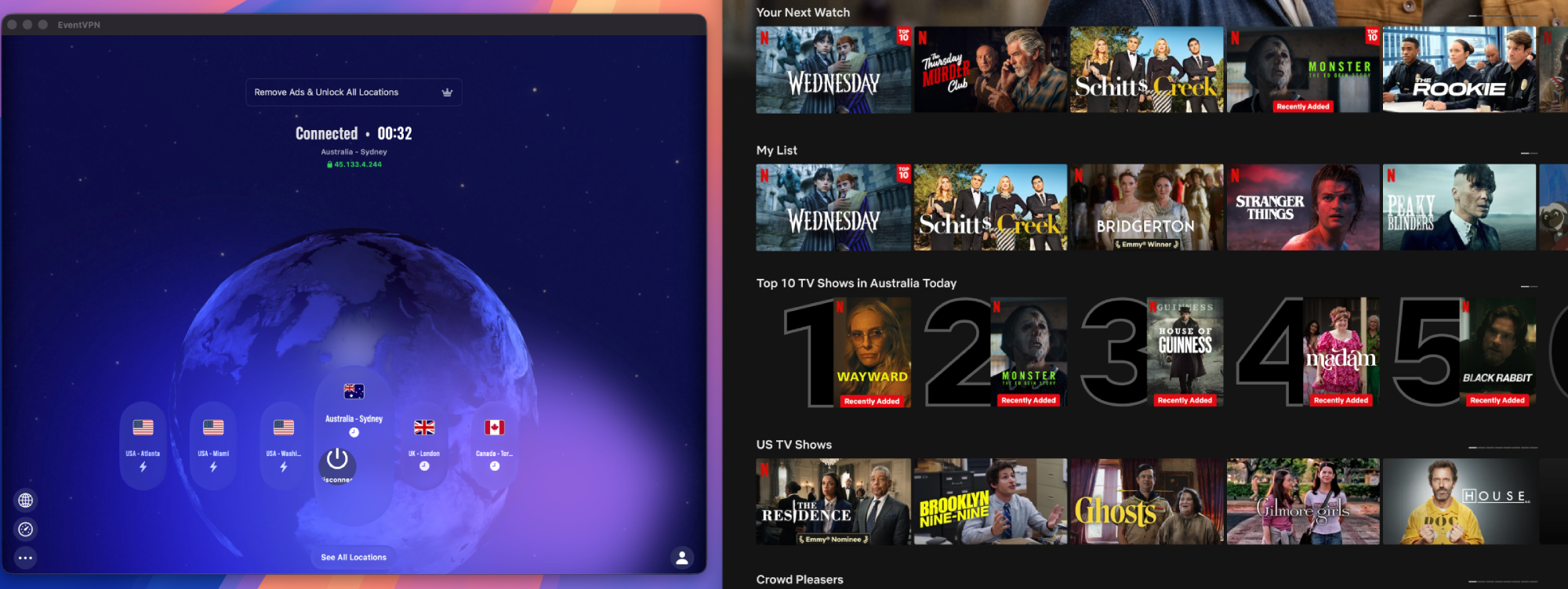 EventVPN accessing Netflix
