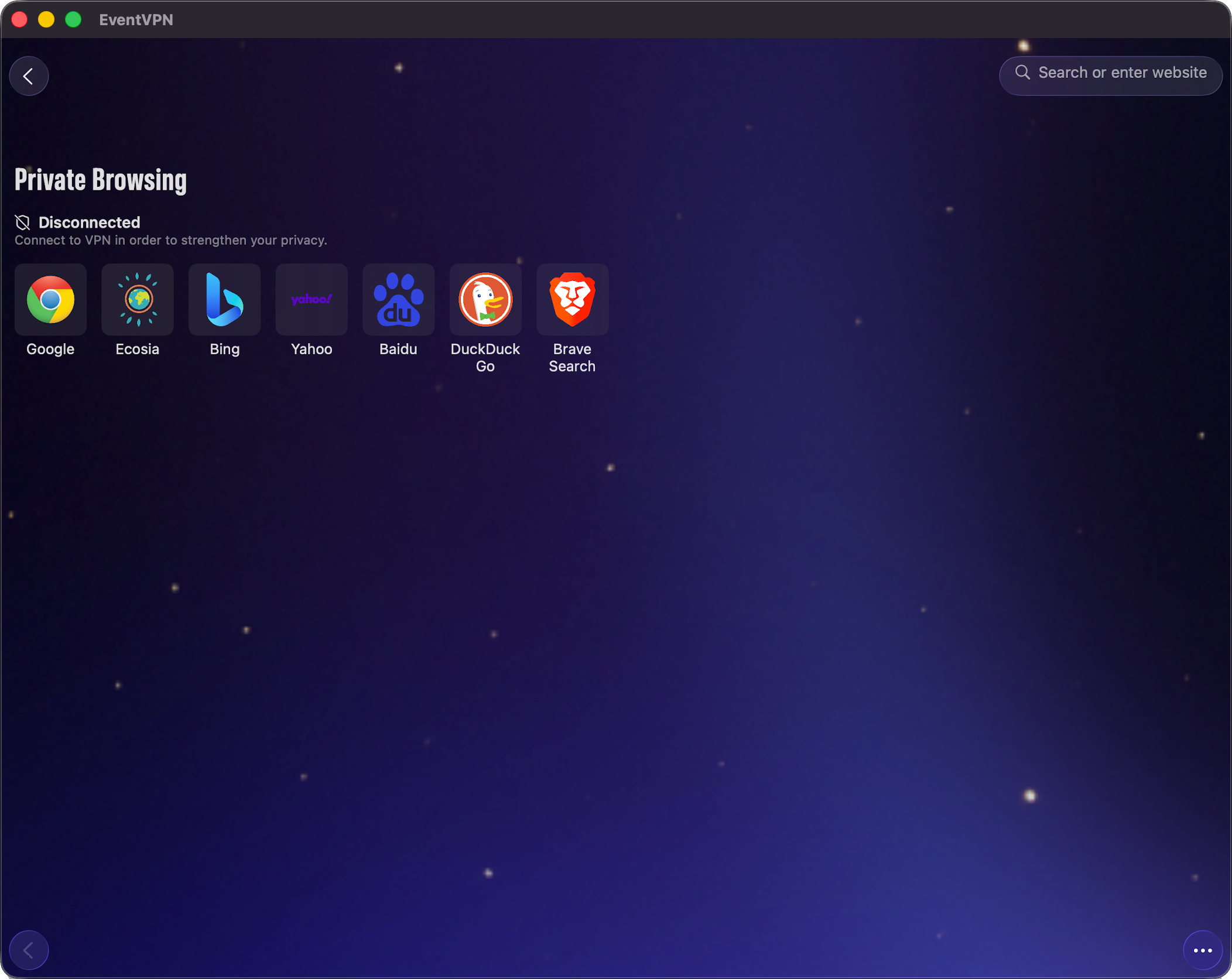 EventVPN private browsing screen