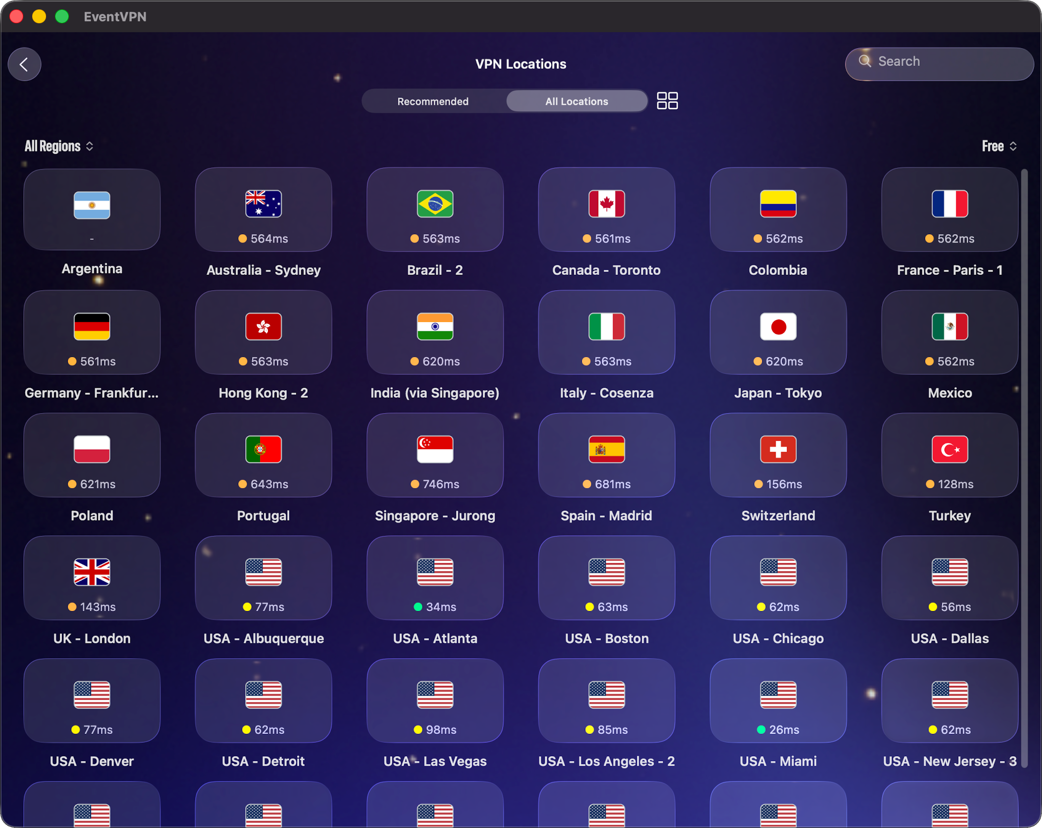EventVPN server select screen