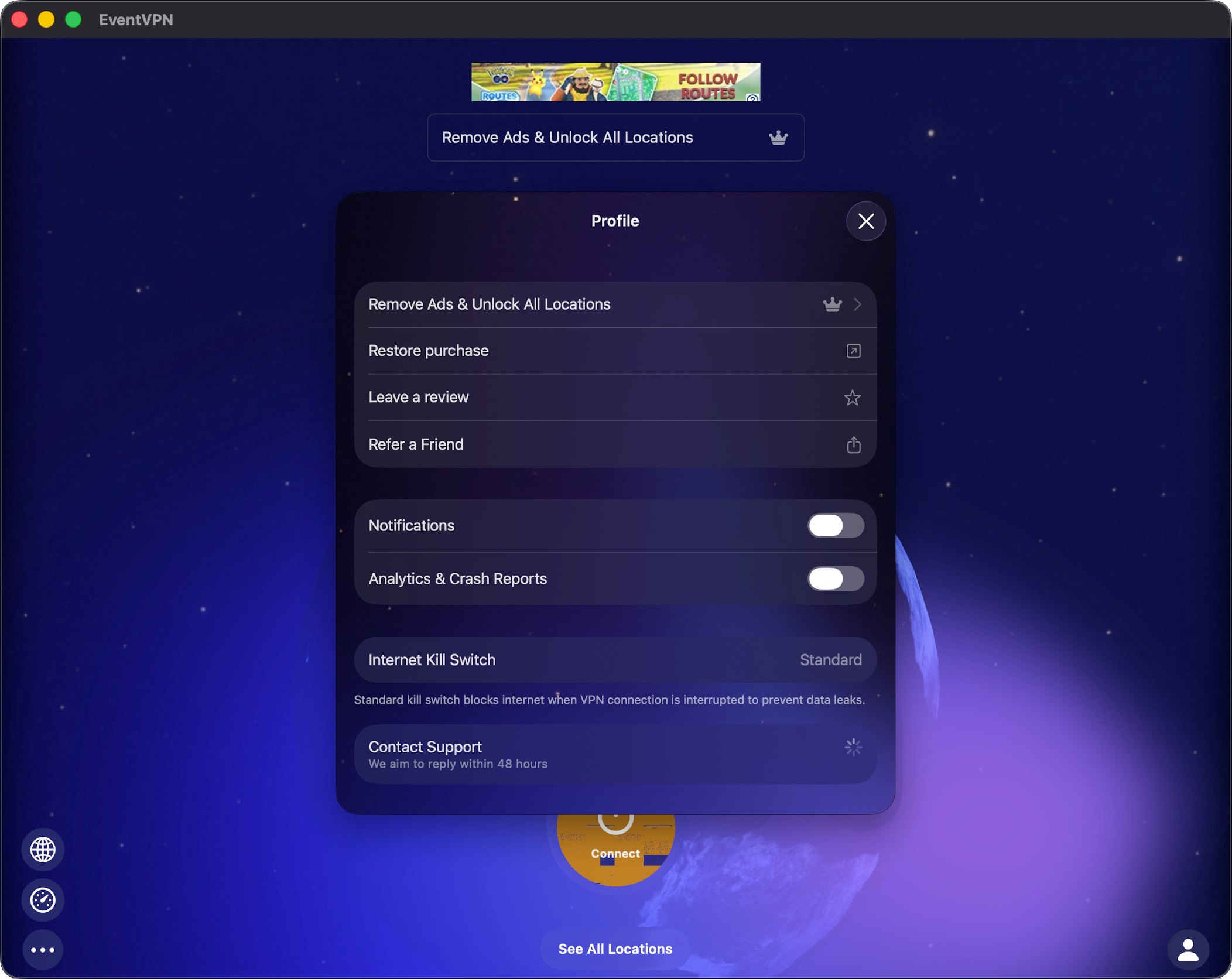EventVPN settings