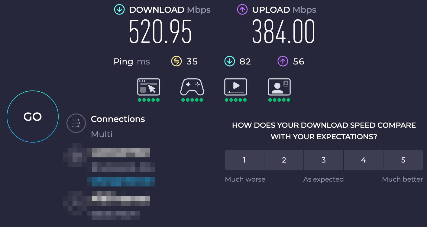 Speed test with EventVPN disabled