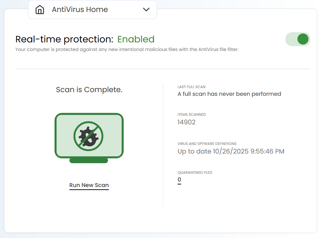 iolo AntiVirus Home quick scan results