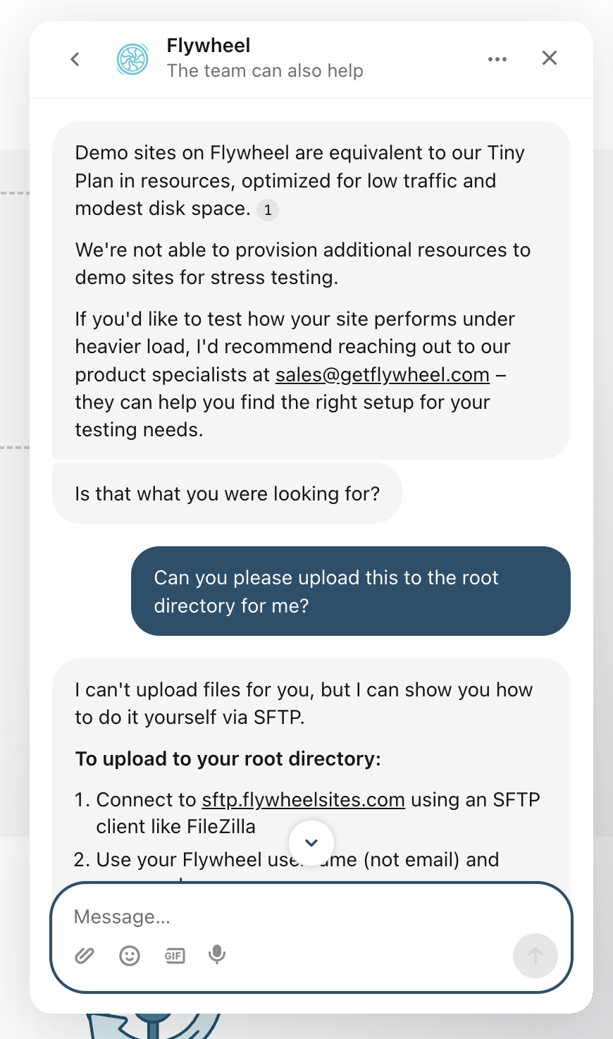 Flywheel service chat