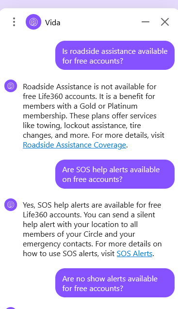 Life360 support chat for All About Cookies review