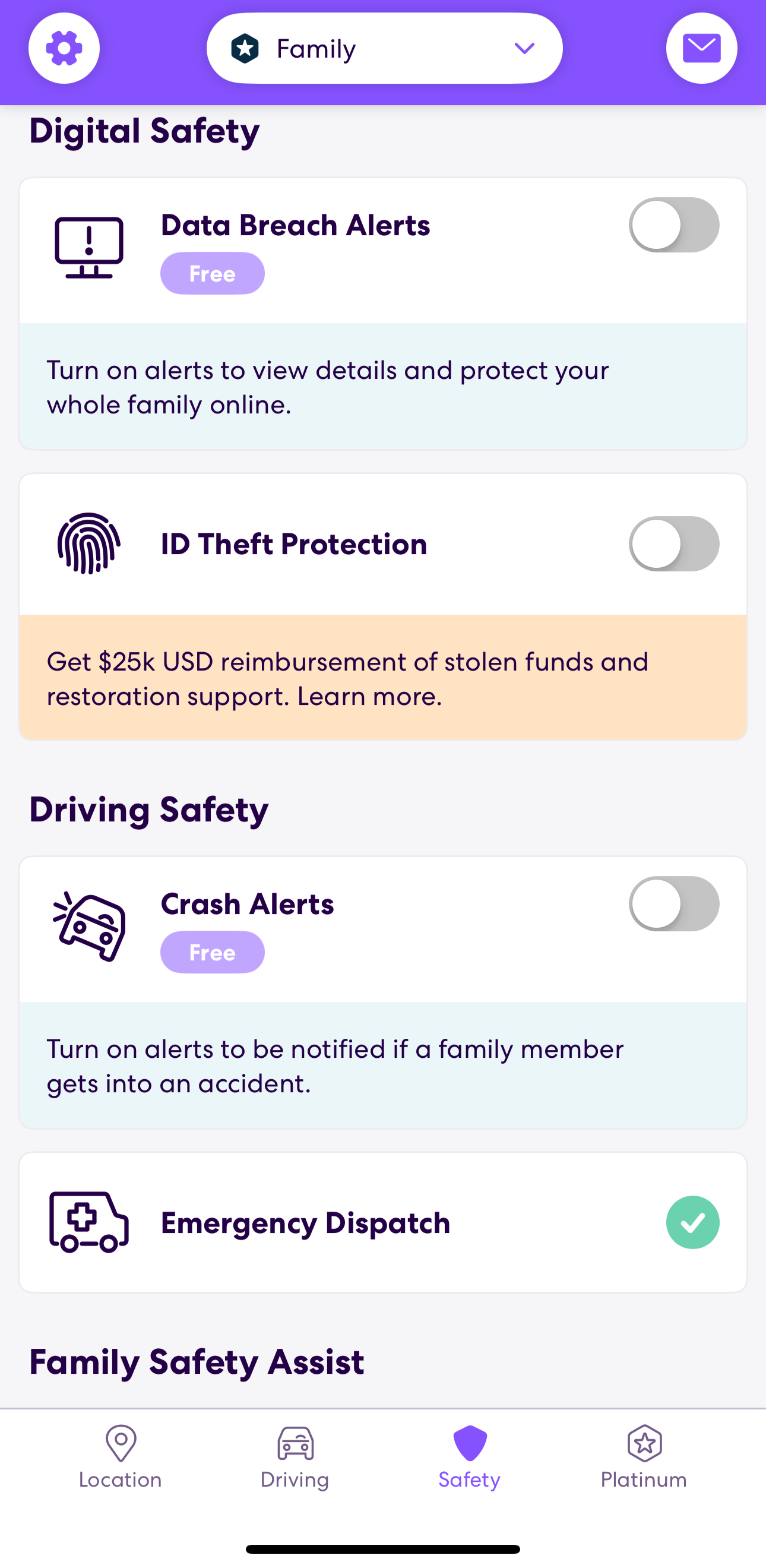 Life360 digital dashboard