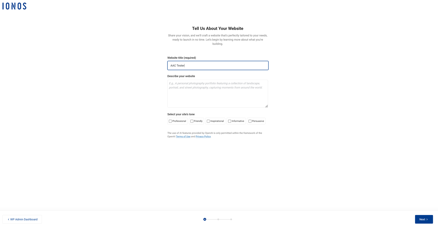 IONOS AI wordpress builder