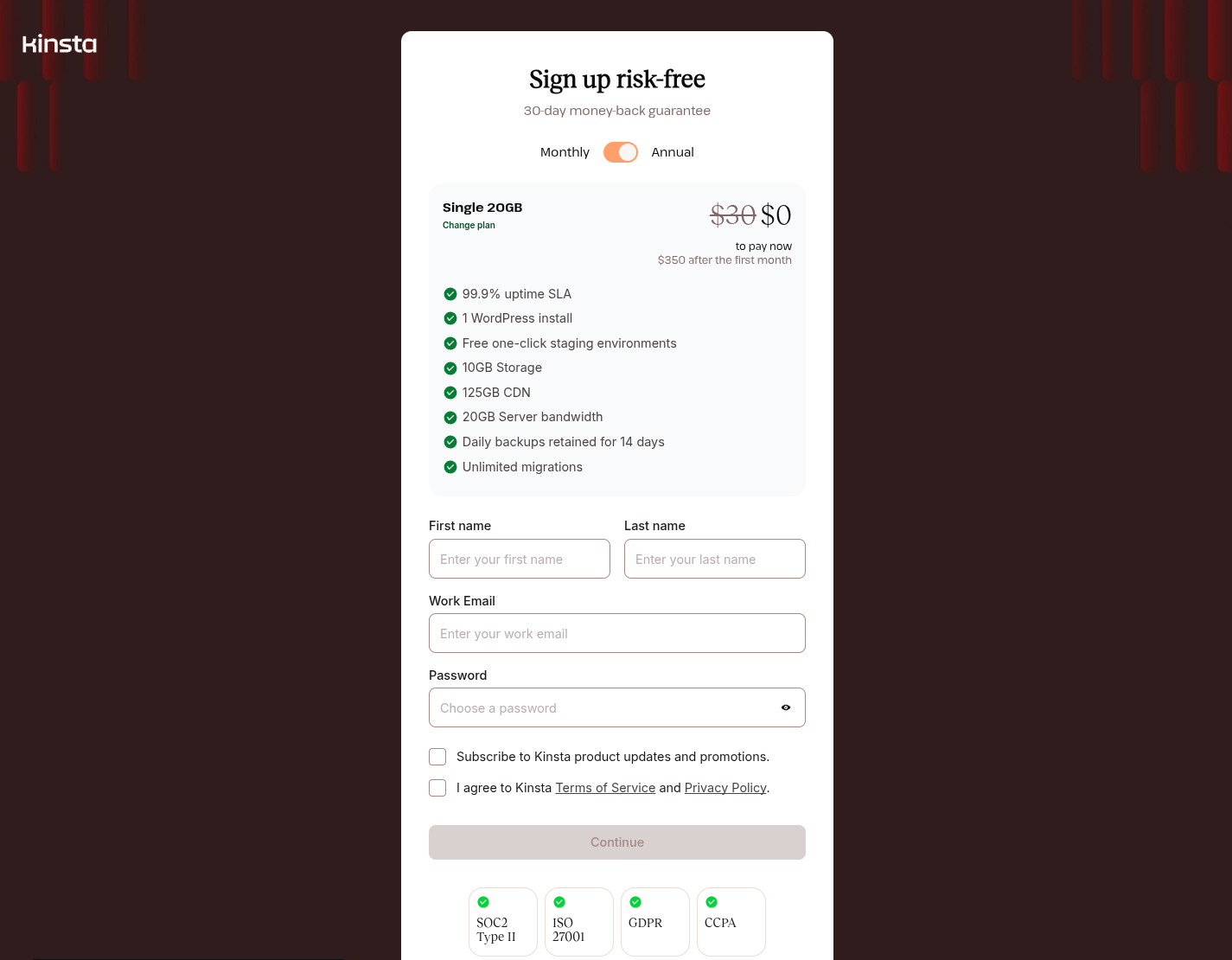 Kinsta buy plan purchase screen