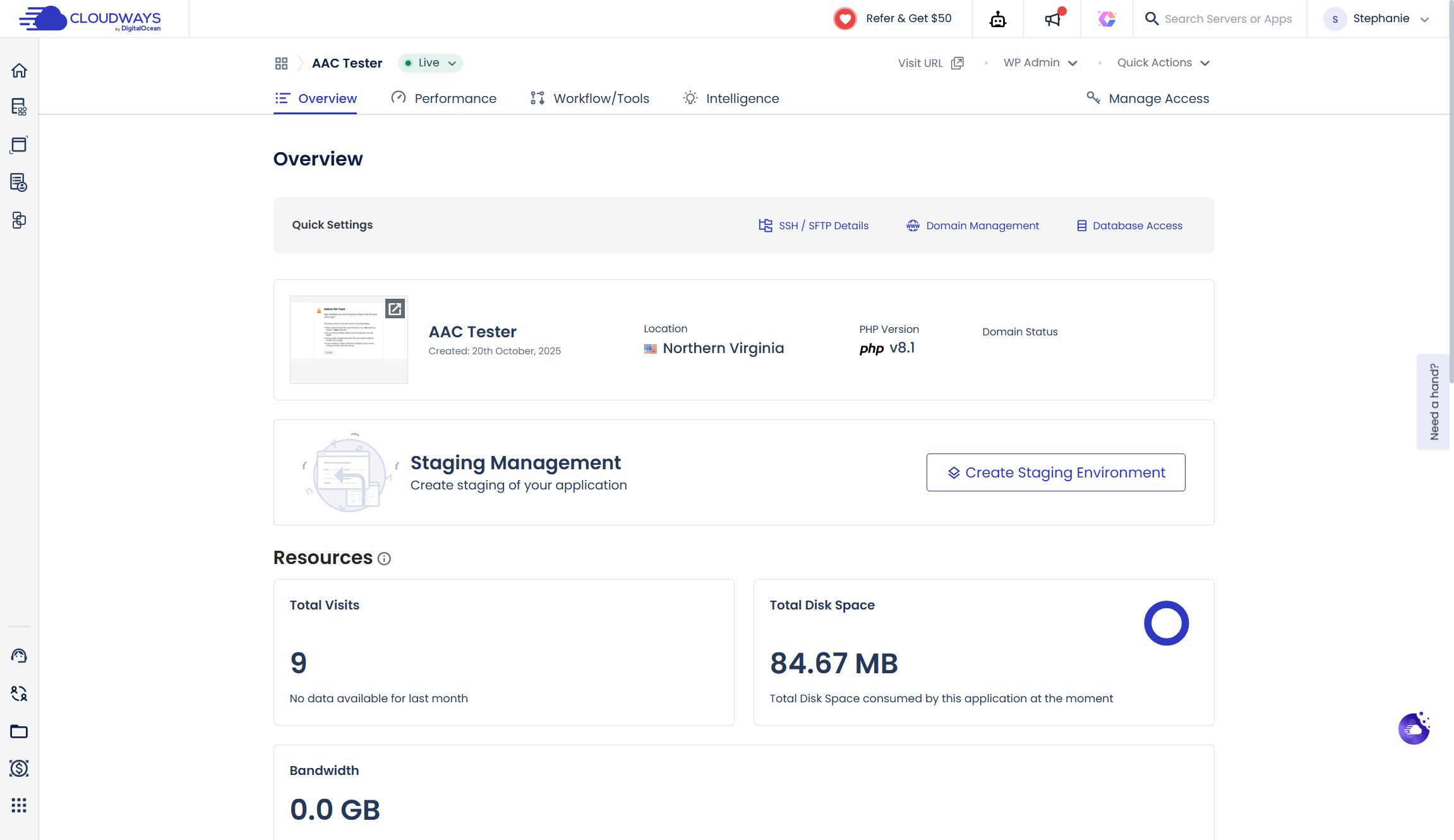 Cloudways application details