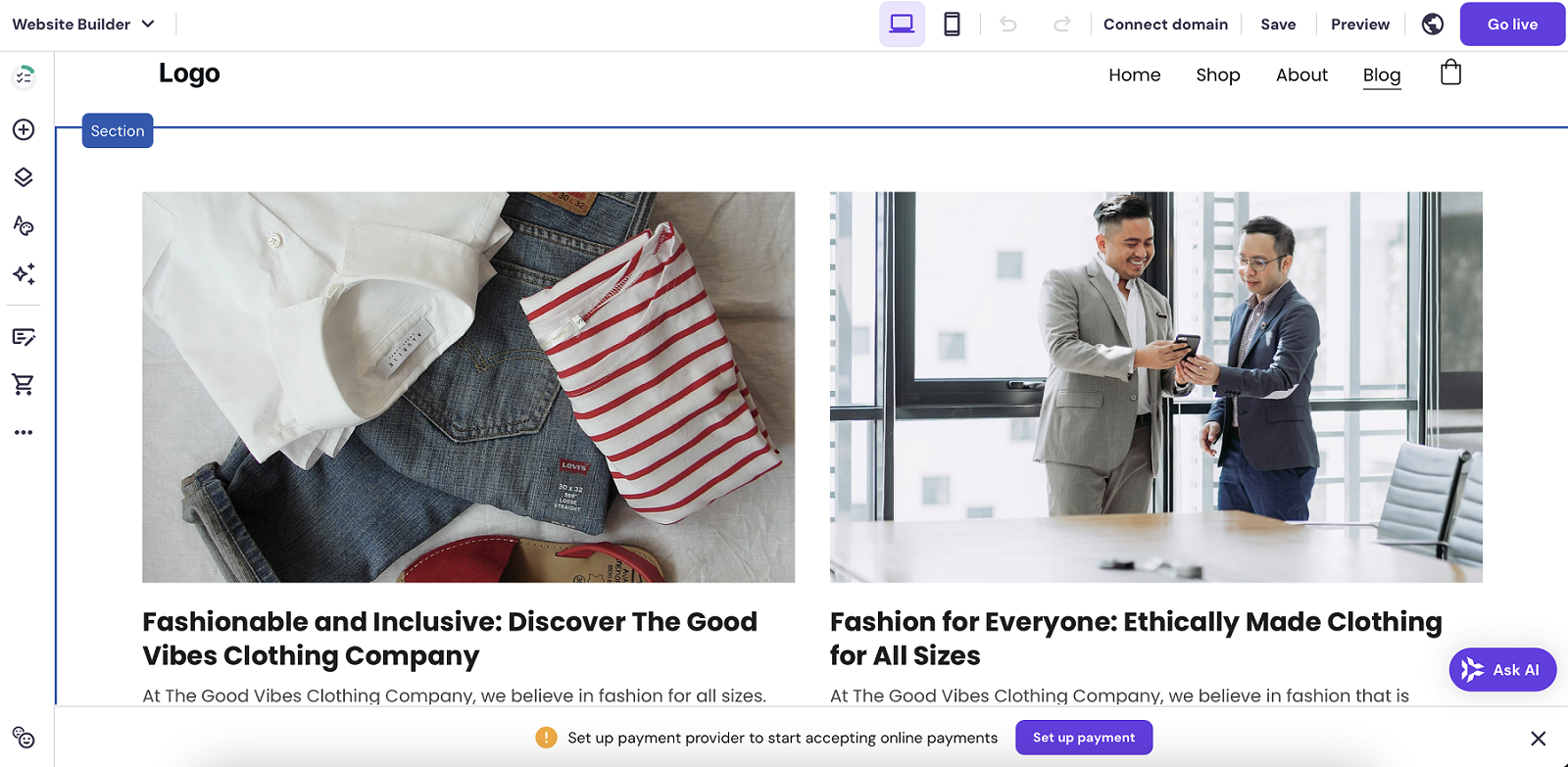 Hostinger prebuilt site