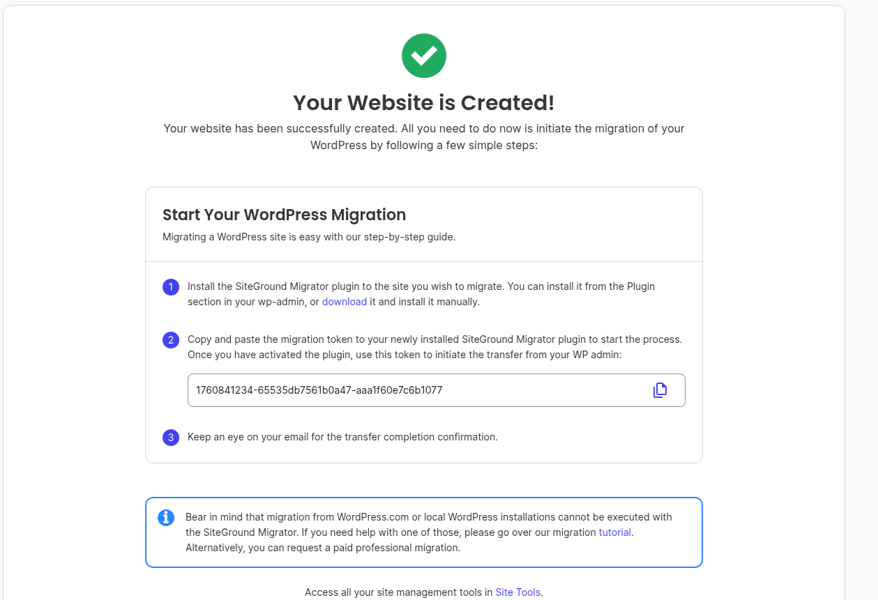 Siteground setup migration process
