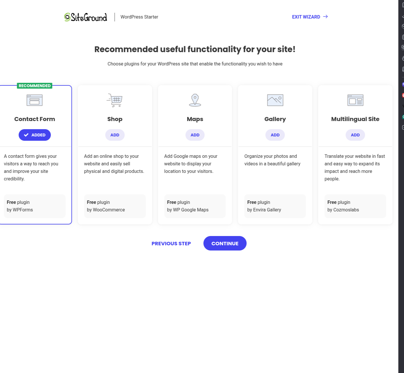 SiteGround wordpress feature picker