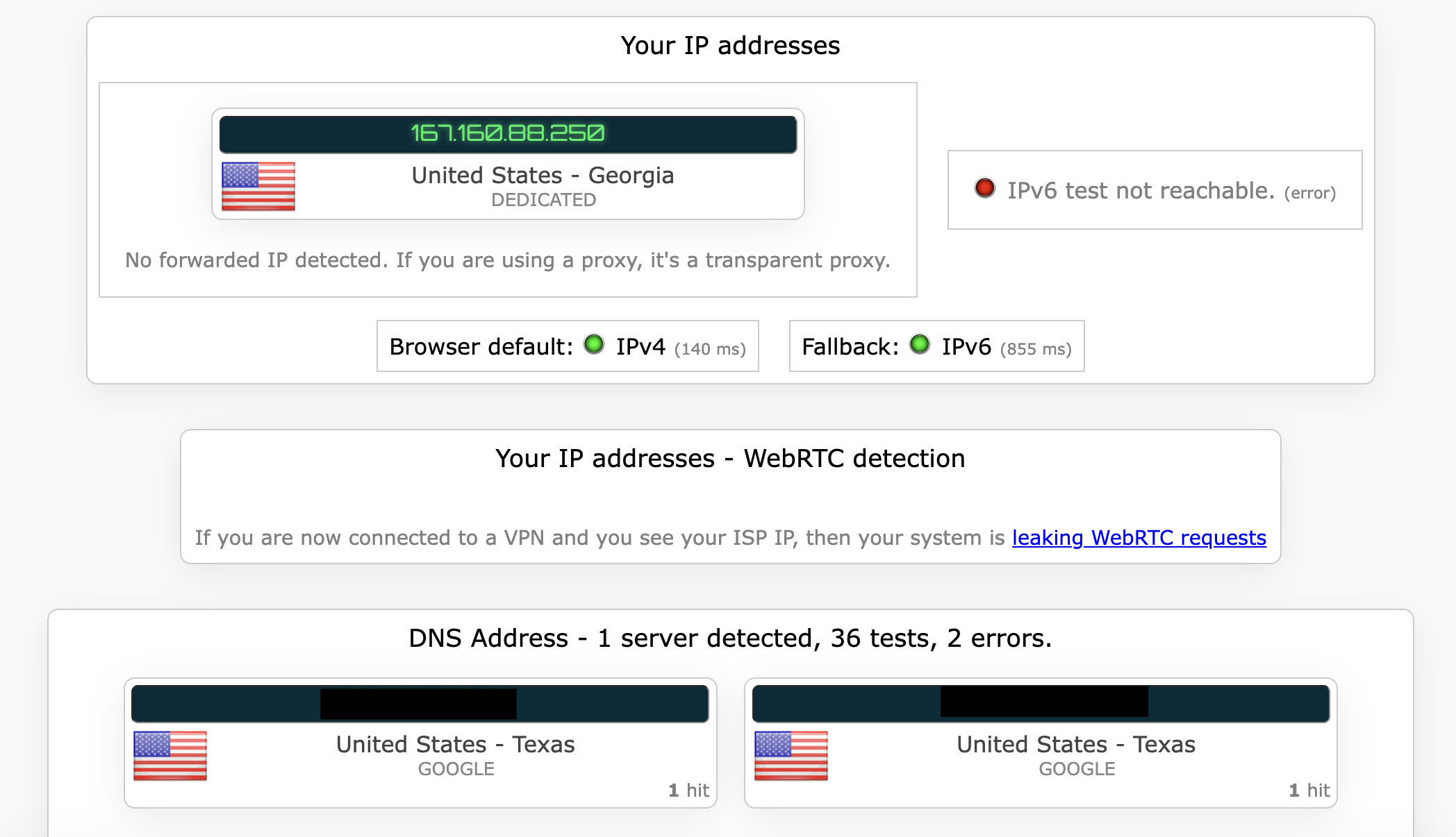 FastestVPN's kill switch test results (fail).