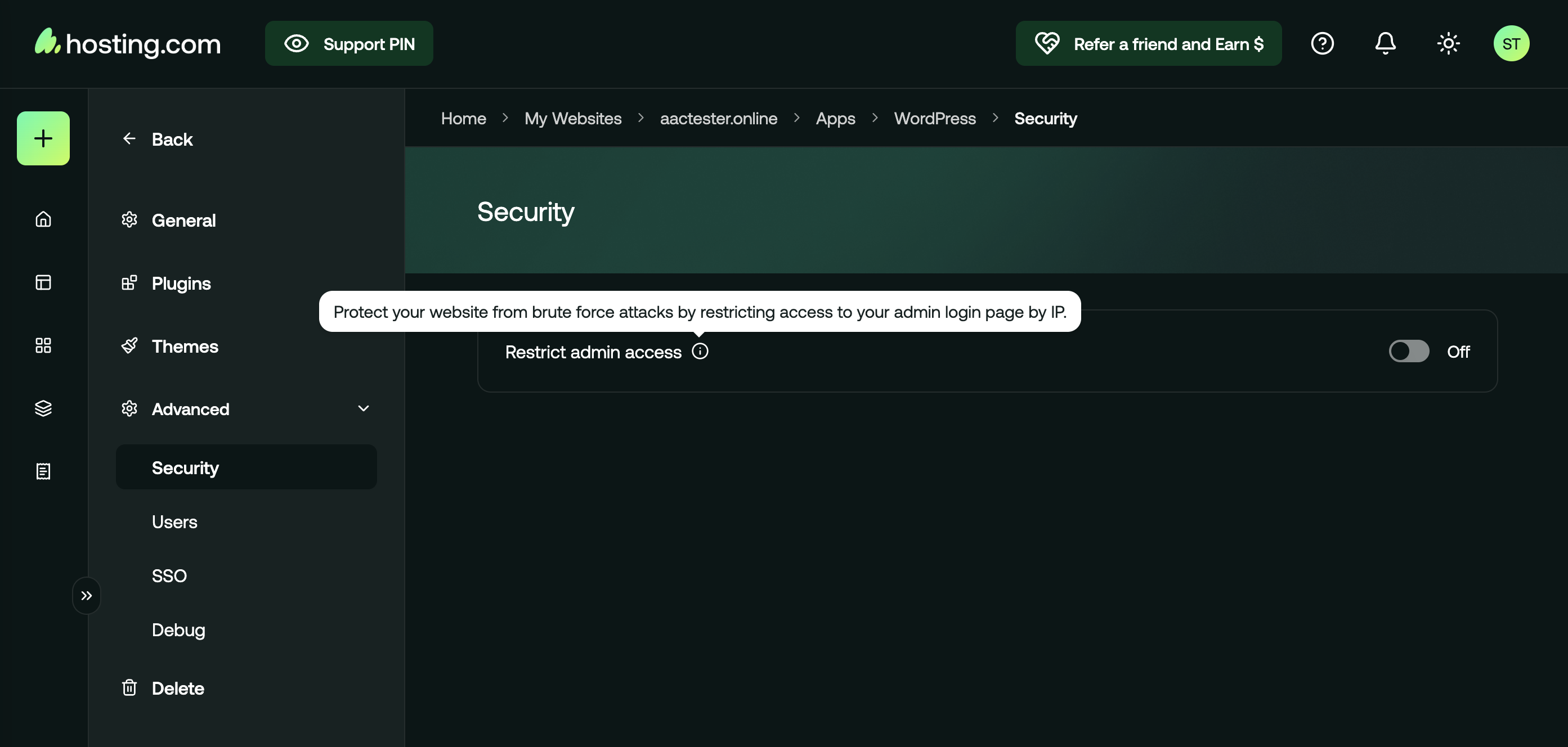 hosting security area