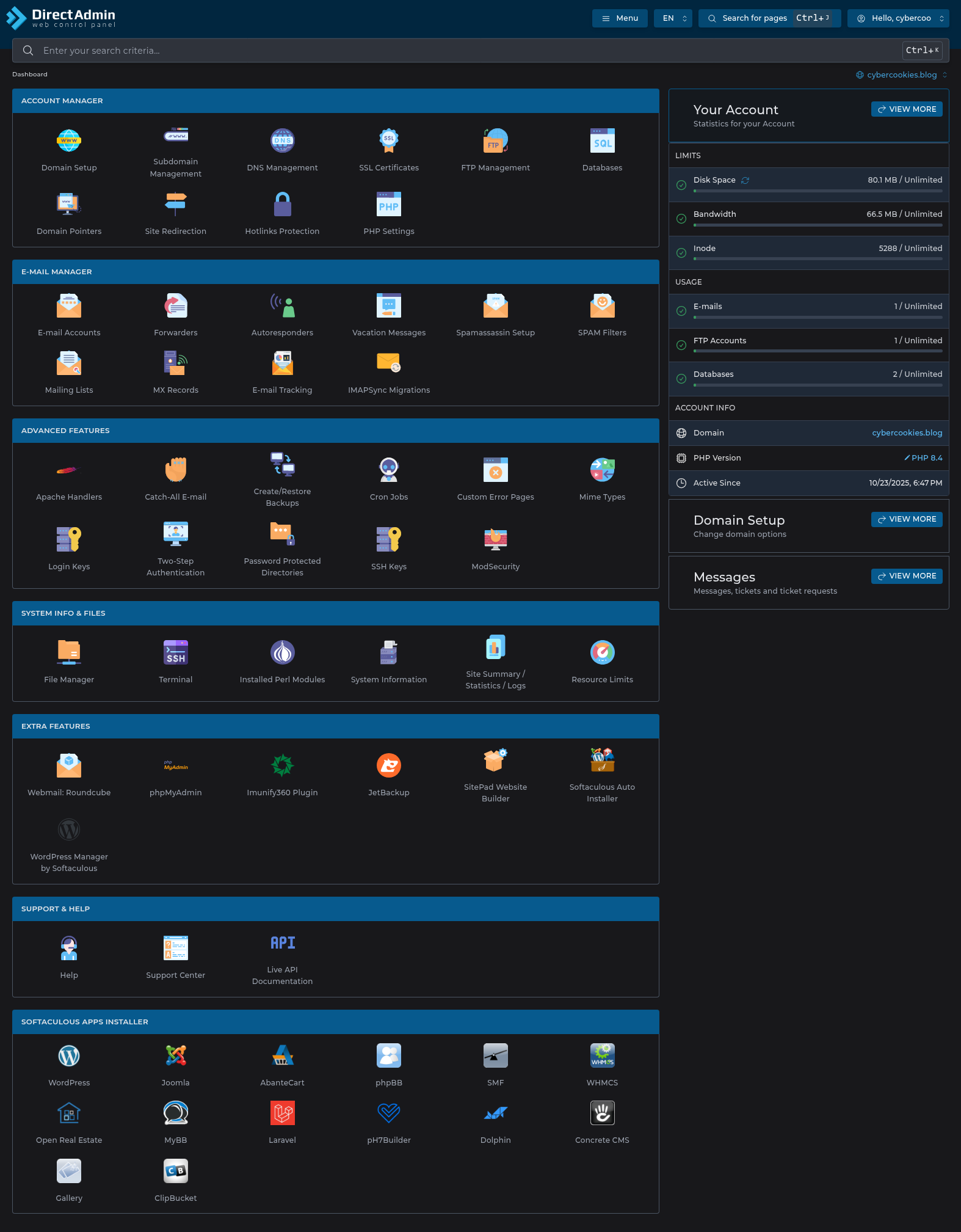 InterServer hosting admin panel