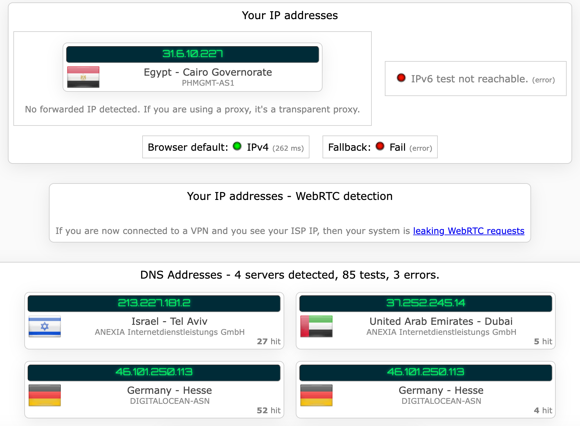 VyprVPN's kill switch test results (passed). 