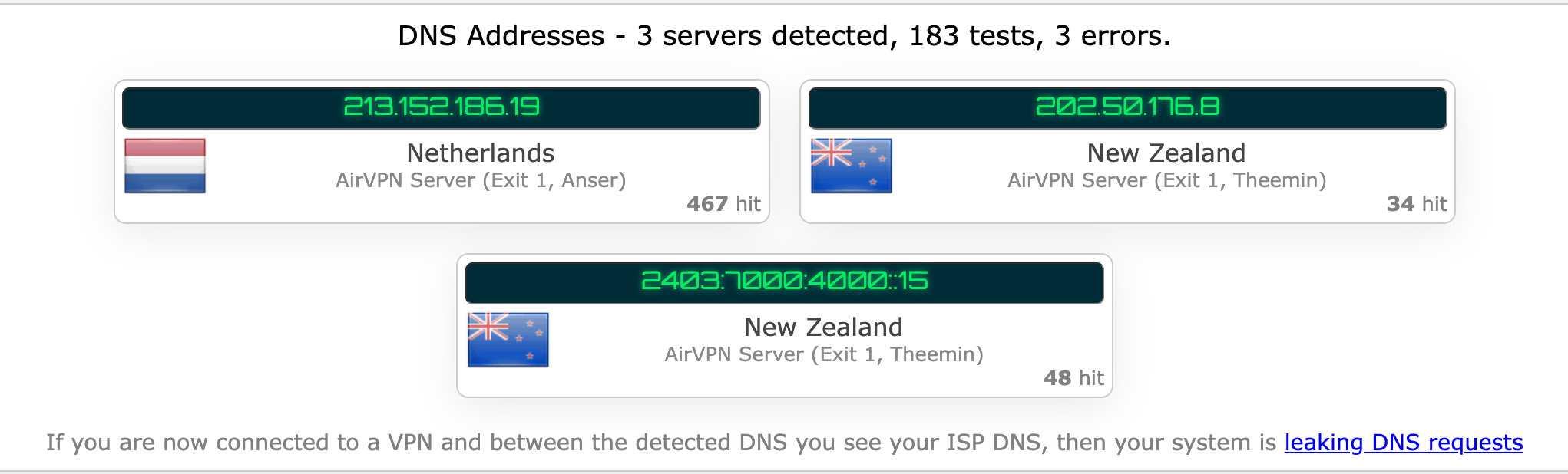 AirVPN's kill switch test results (passed)