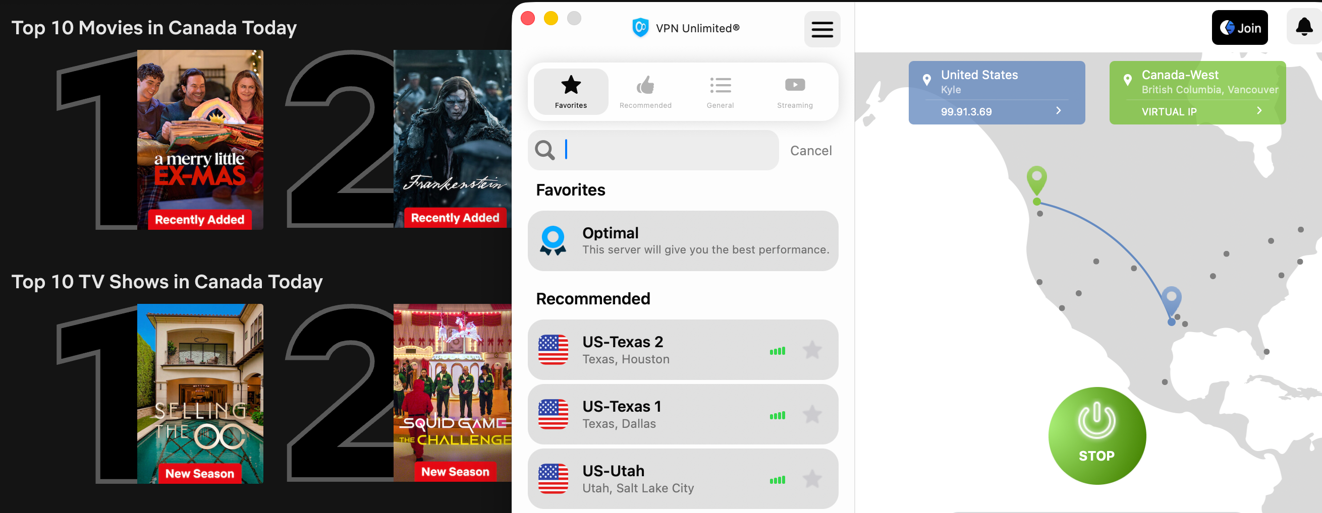 Netflix list of top shows and movies in Canada today with KeepSolid VPN Unlimited in the foreground
