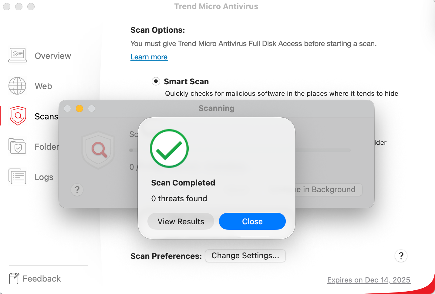 Trend Micro quick scan results