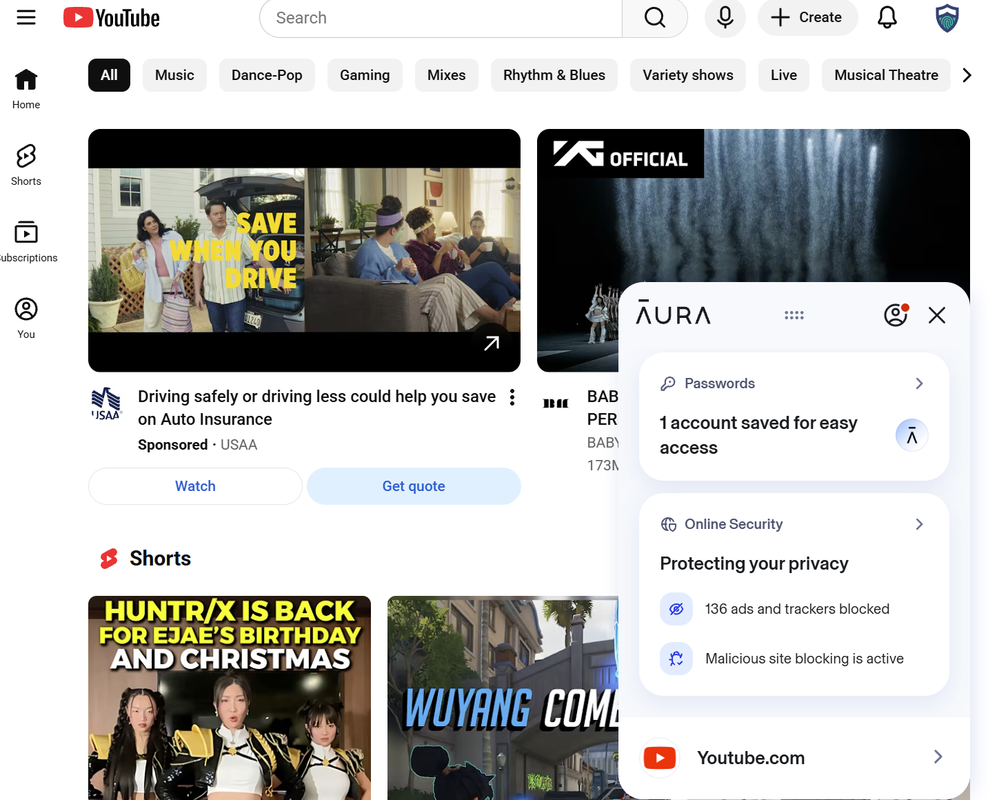 Aura Ad Block not blocking a sponsored video on YouTube homepage