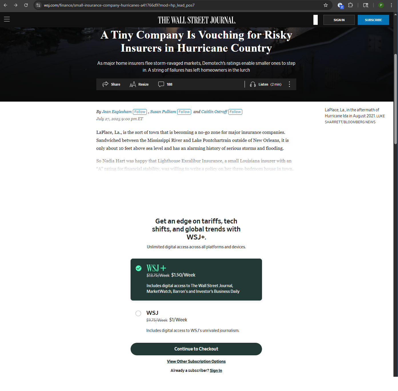 Aura Ad Block not blocking paywall on Wall Street Journal