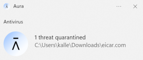 Aura Antivirus quarantining EICAR test files