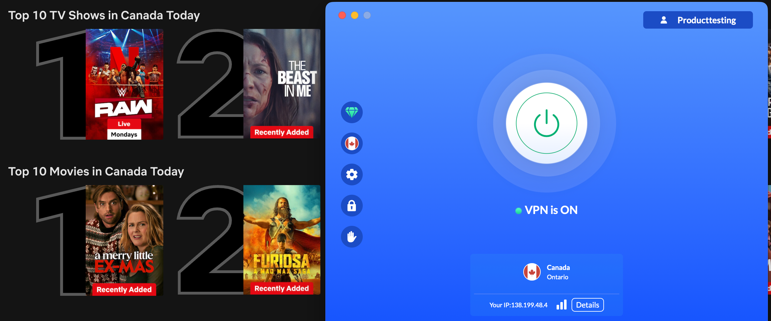 Netflix list of top shows and movies in Canada today with VeePN in the foreground