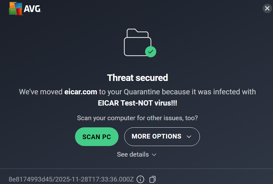 AVG detecting EICAR test files being downloaded