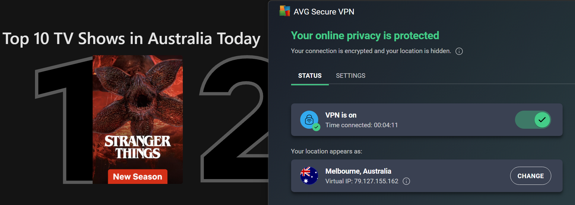 AVG VPN Netflix Australia test