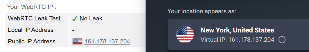 AVG VPN WebRTC leak test