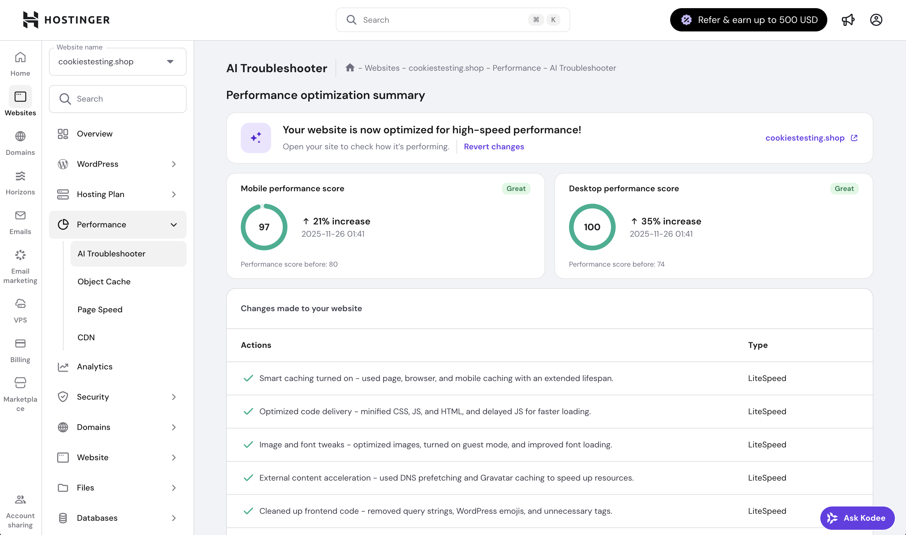 Hostinger post-optimization