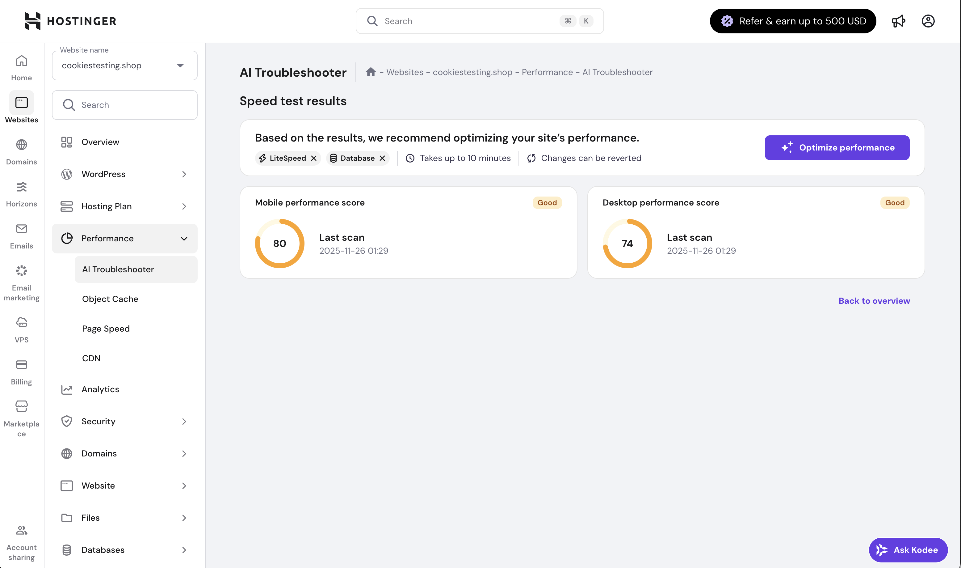 Hostinger AI optimizer