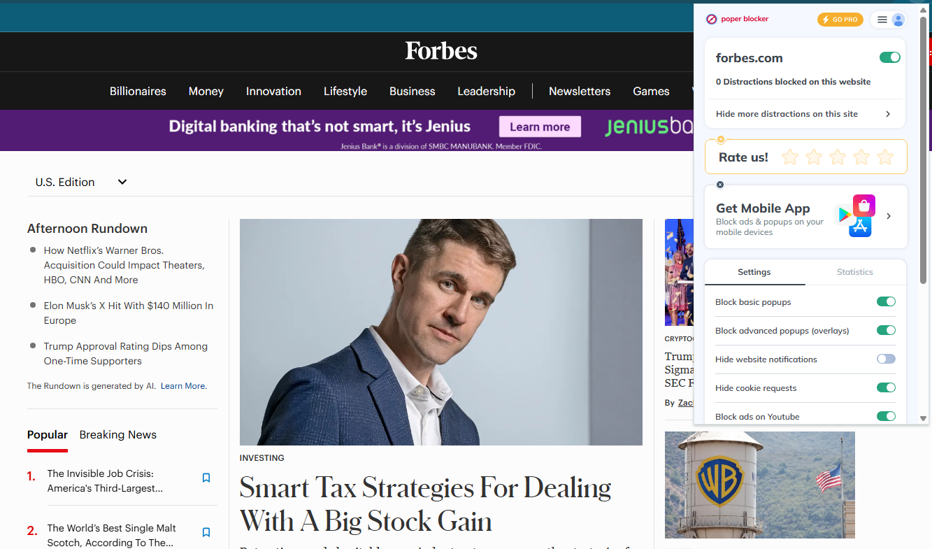 Poper Blocker free doesn't block unwanted ads