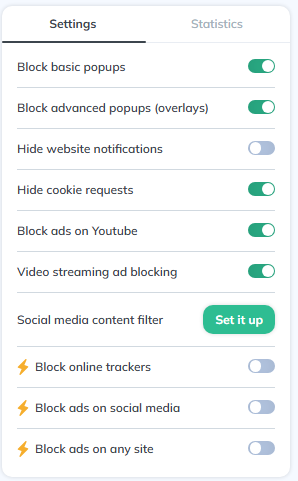 Poper Blocker extension widget