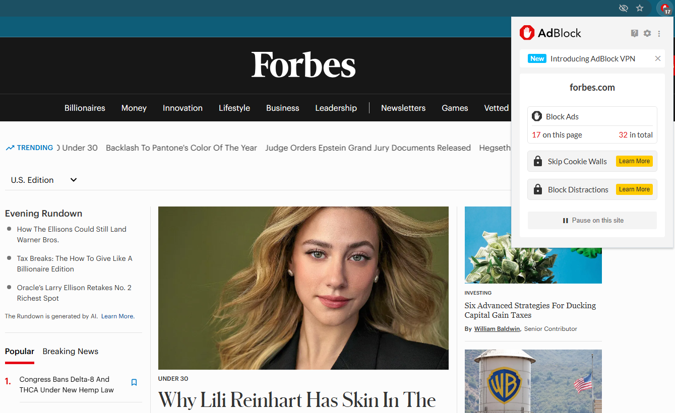 AdBlock Free removed 17 ads on Forbes