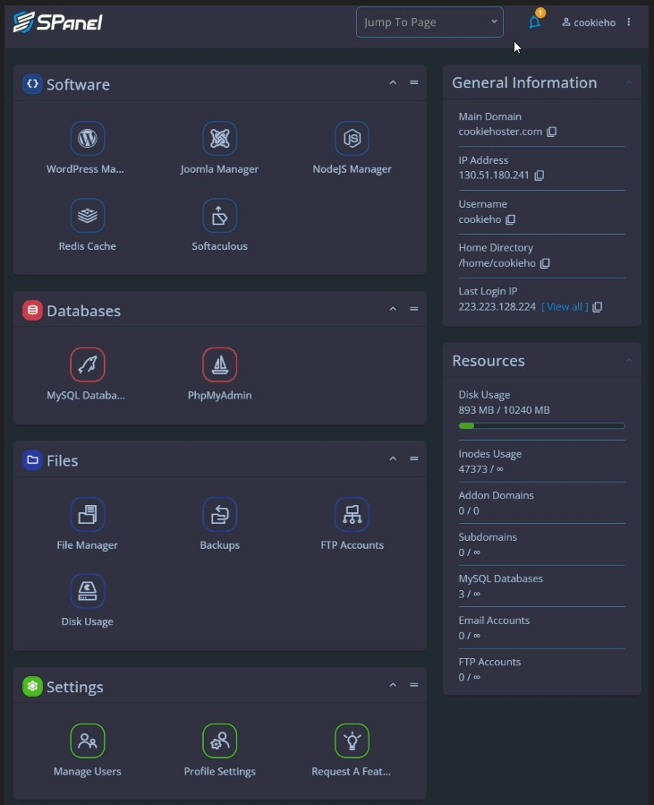 ScalaHosting sPanel Settings