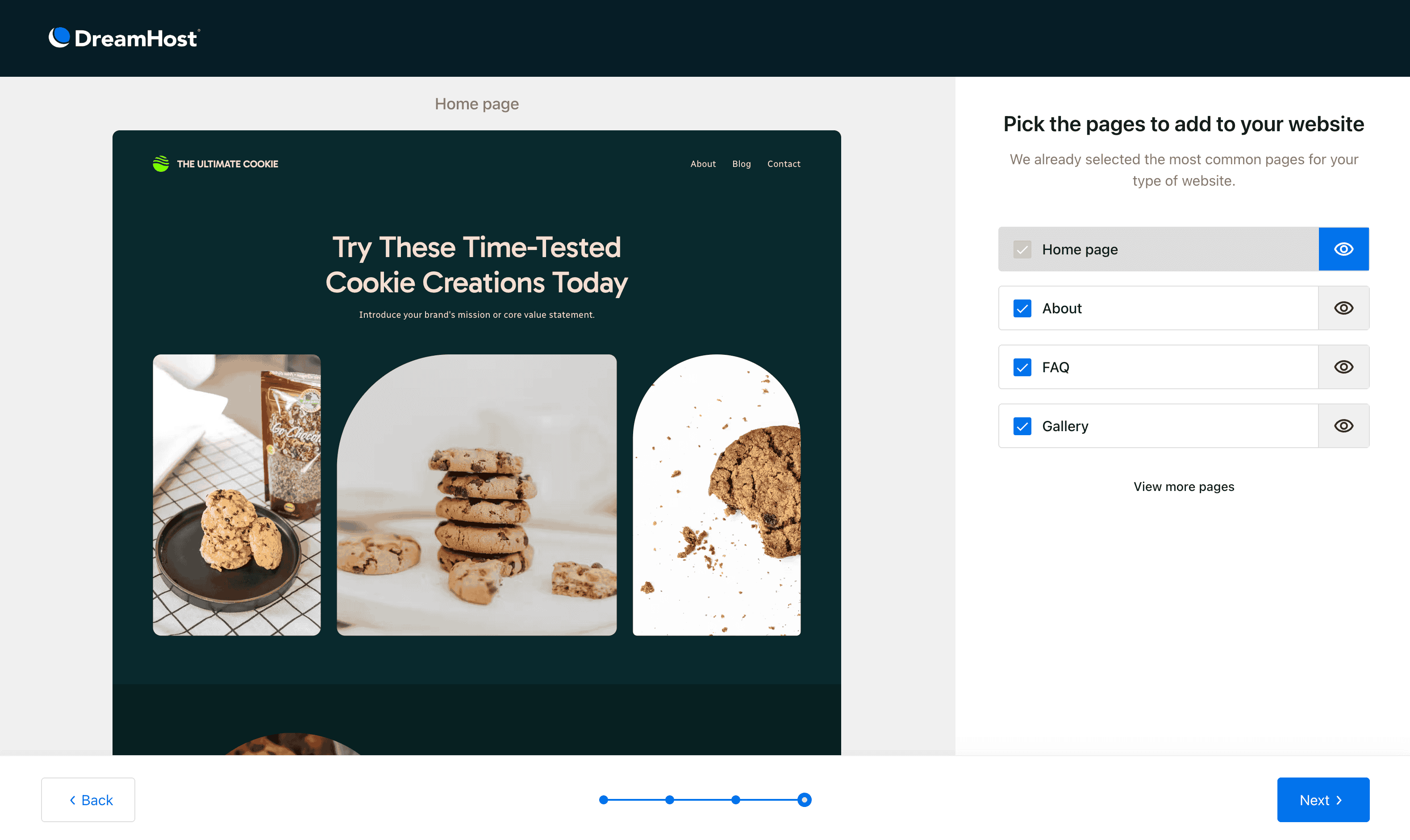 DreamHost AI site builder test for All About Cookies review