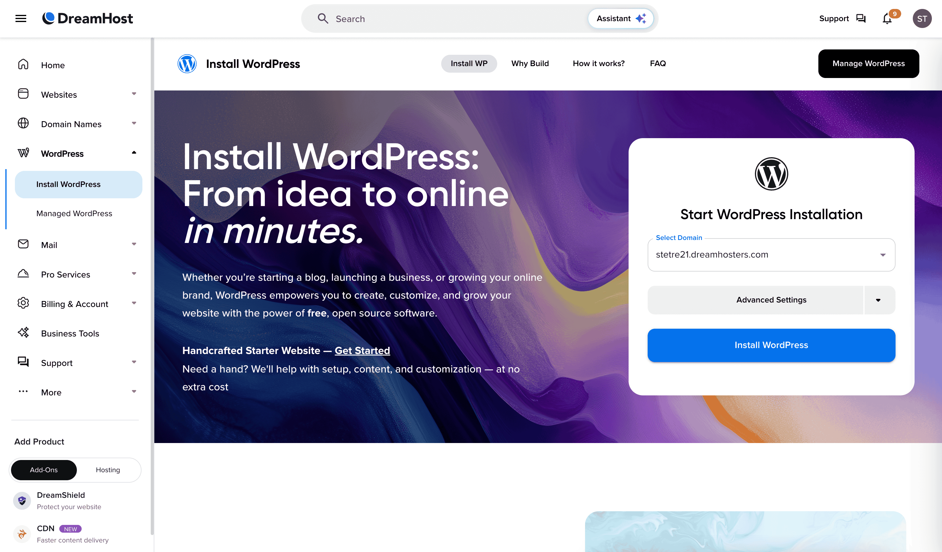 DreamHost WordPress installation