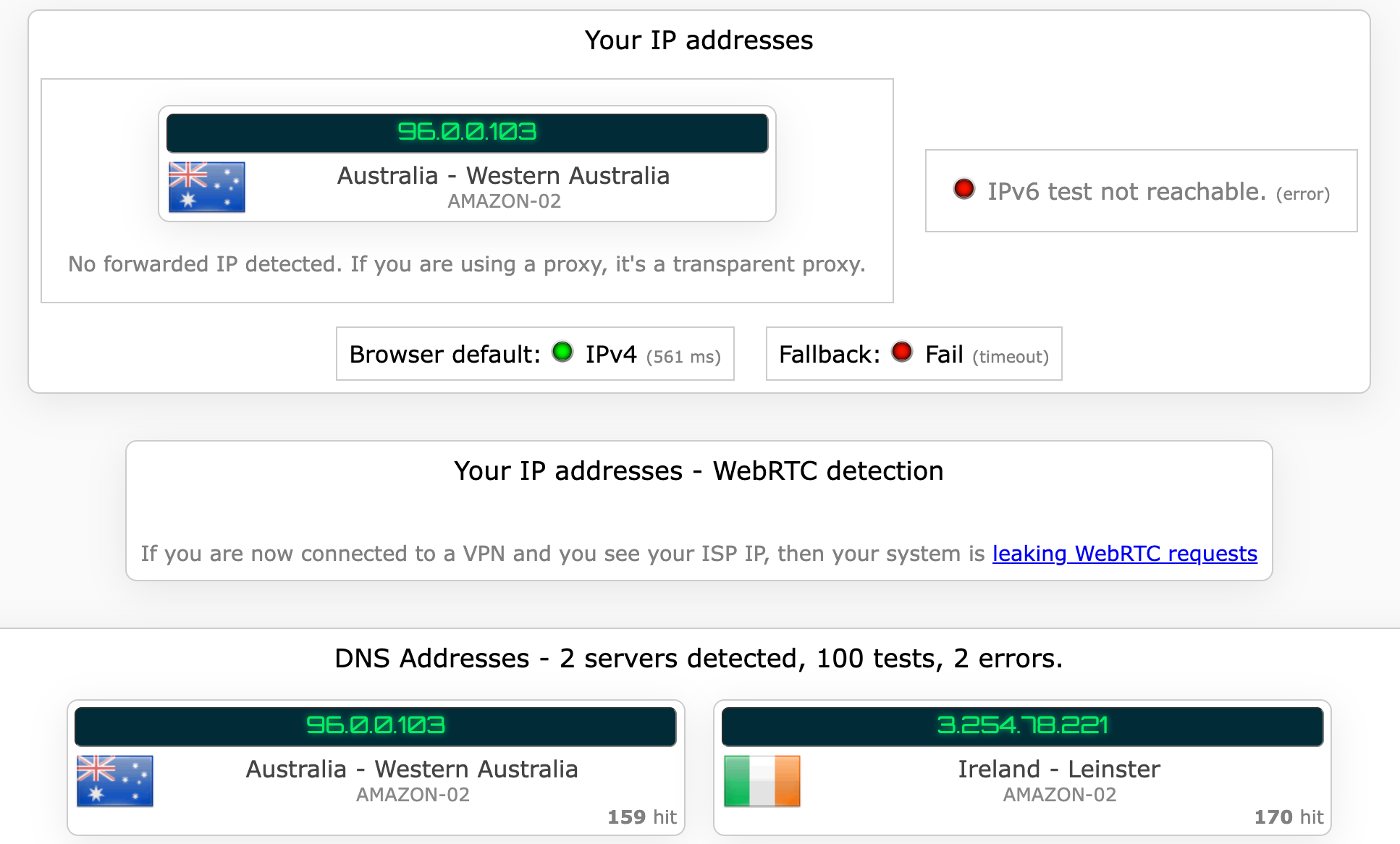HMA VPN's kill switch test results (passed).