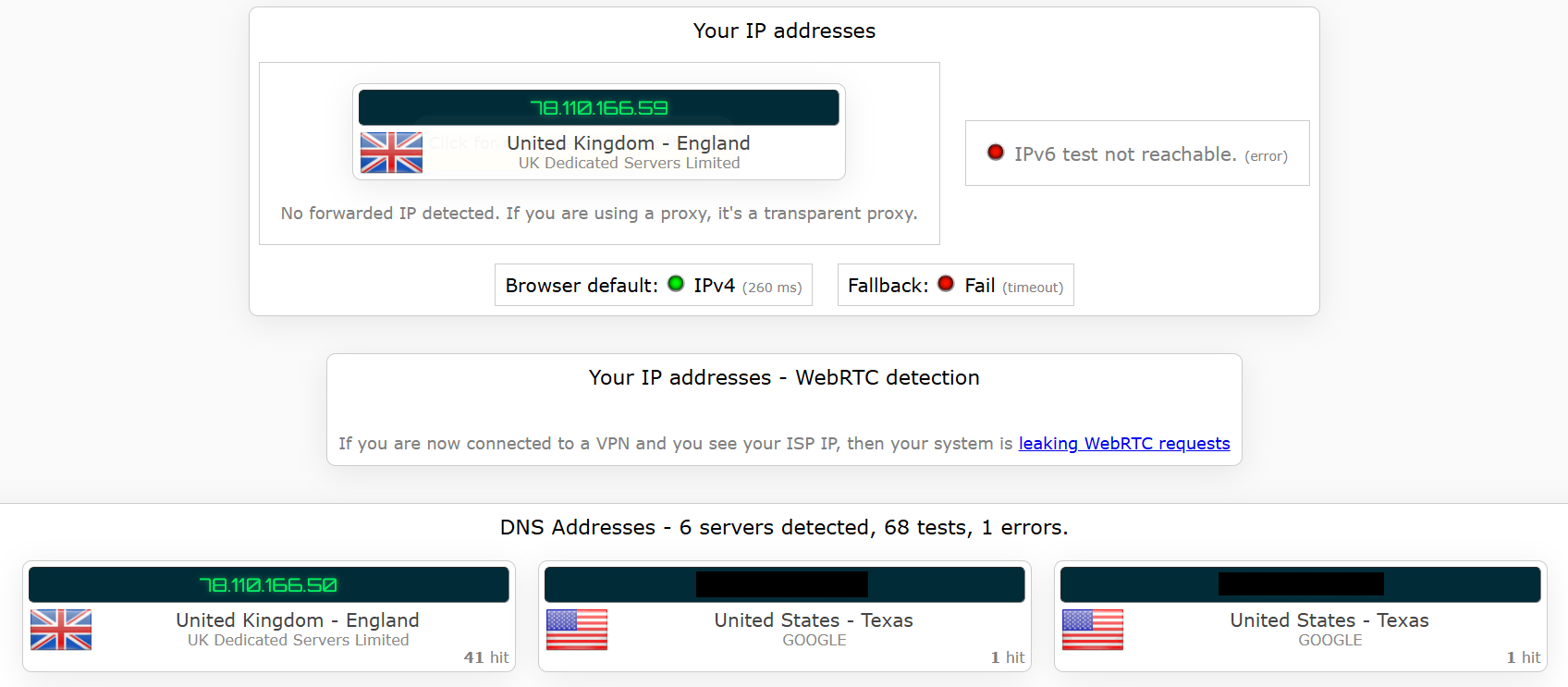 FrootVPN's kill switch test results (failed).