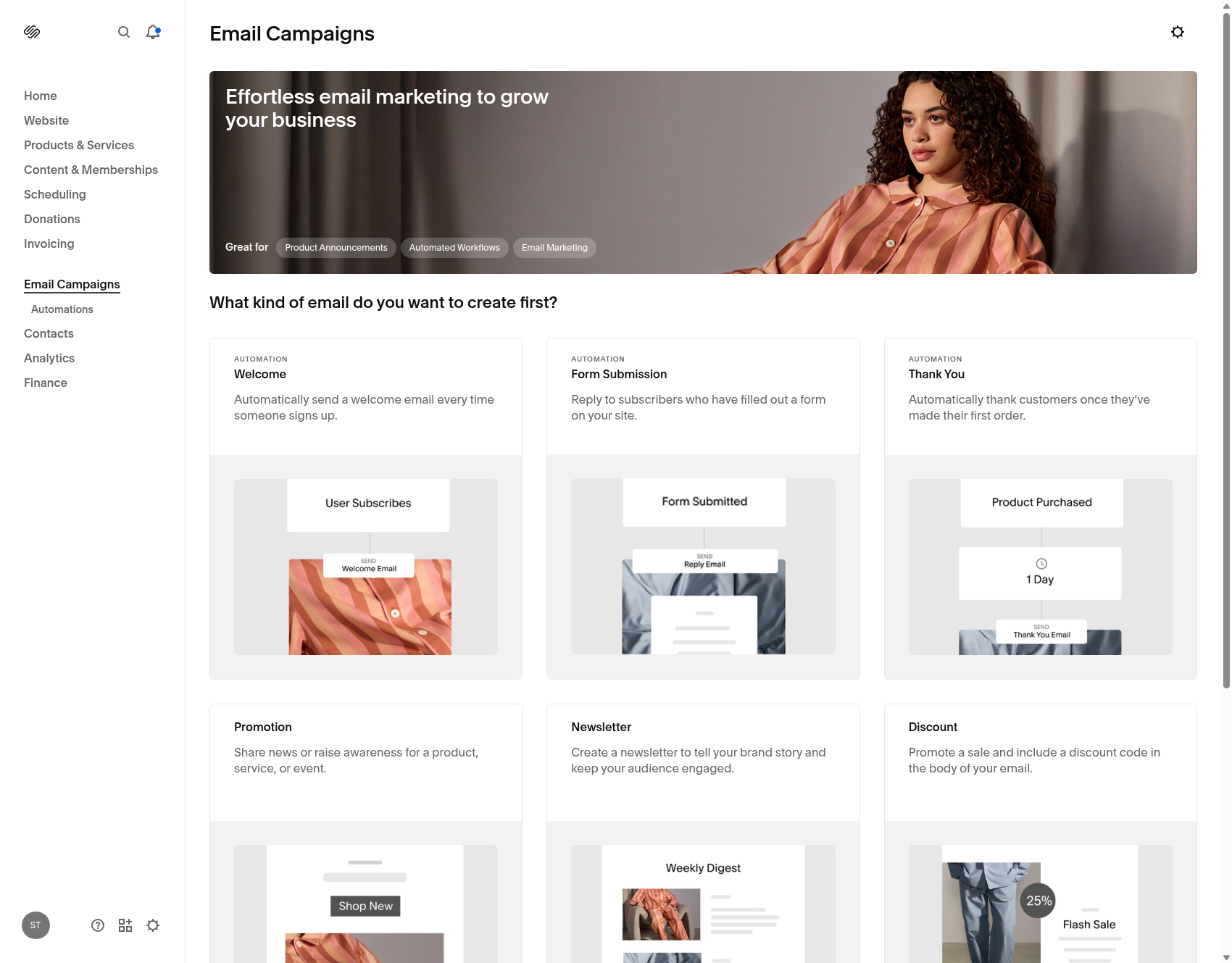 Squarespace Email Campains dashboard